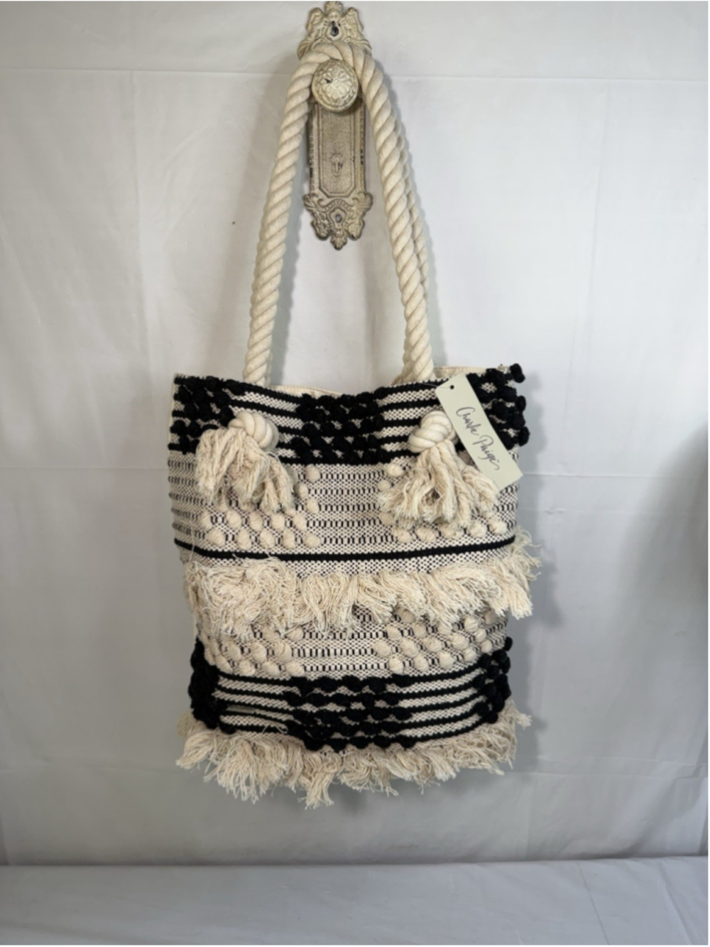 CHARLIE PAIGE WOVEN TOTE BAG NEW WITH THE ORIGINAL TAG 14" T X 13" W X 1" D